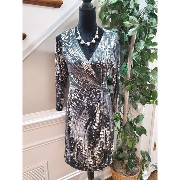 Dots Women's White & Black Polyester V-Neck Long Sleeve Knee Length Dress Size L - Picture 1 of 14